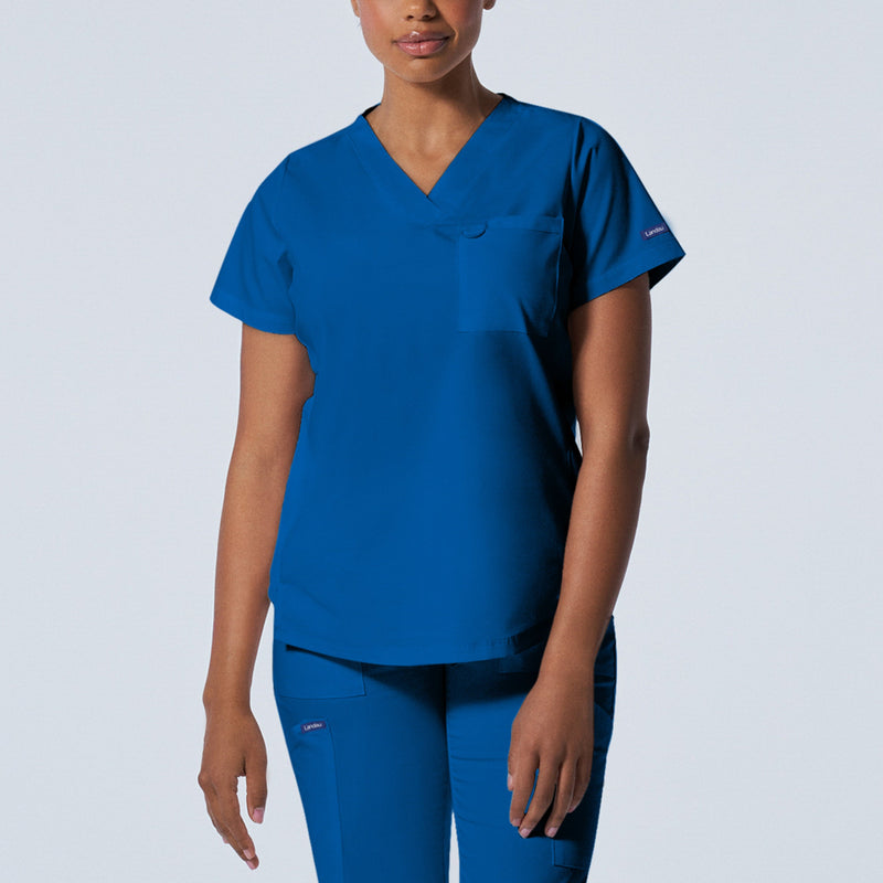 Royal - Landau ProFlex Women's 2 Pocket V-Neck Rib-Knit Scrub Top for Nursing