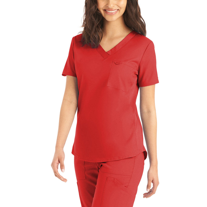 True Red - Landau ProFlex Women's 2 Pocket V-Neck Rib-Knit Scrub Top for Nursing