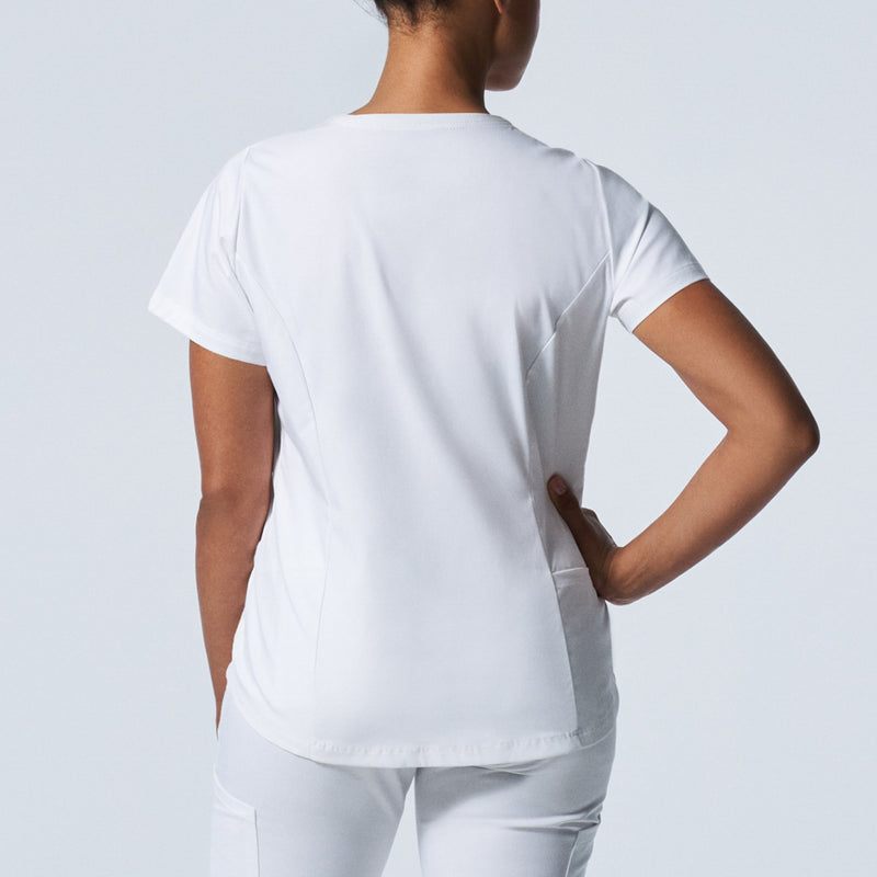 White - Landau ProFlex Women's 2 Pocket V-Neck Rib-Knit Scrub Top for Nursing