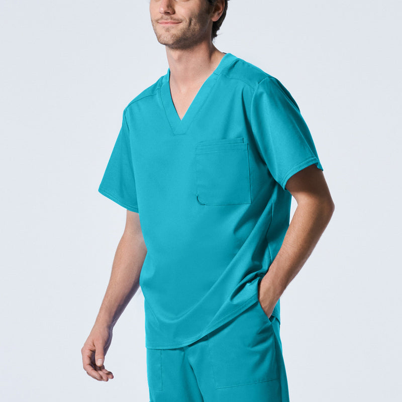 Teal - Landau ProFlex Men's 2 Pocket V-Neck Scrub Top for Nursing