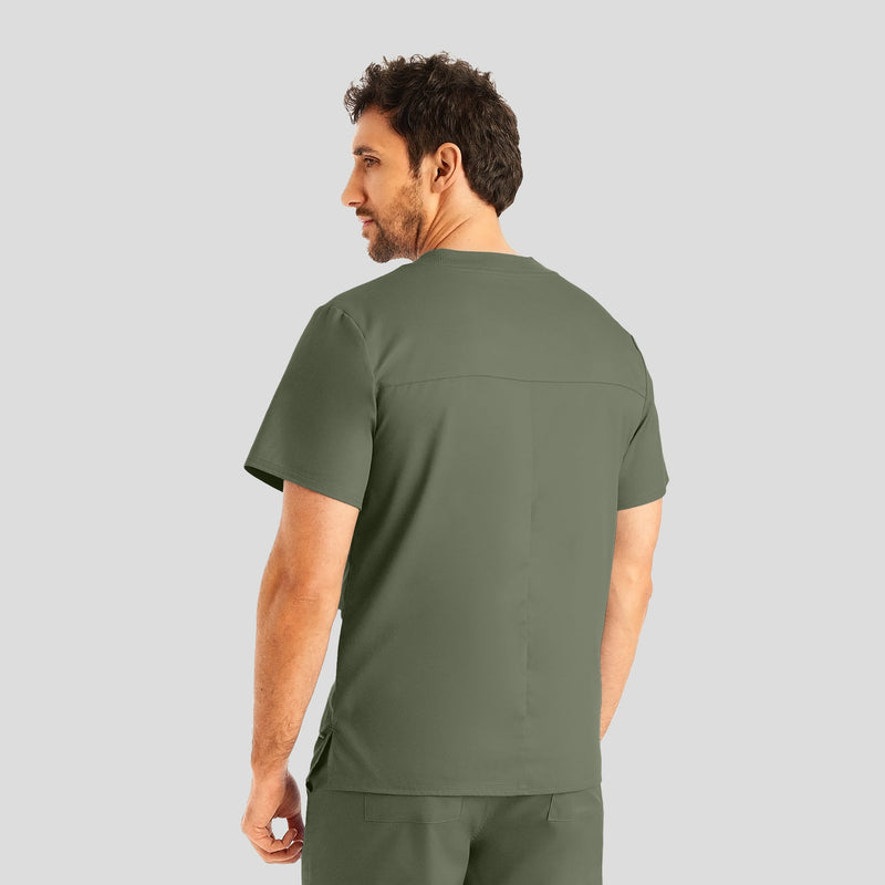 Olive Moss - Landau ProFlex Men's 2 Pocket V-Neck Scrub Top for Nursing