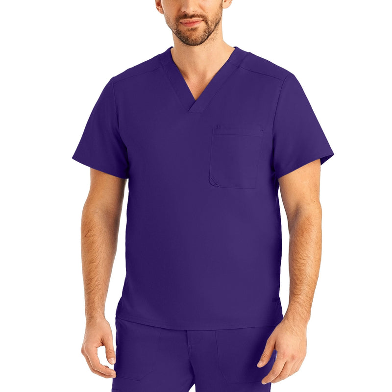 Grape - Landau ProFlex Men's 2 Pocket V-Neck Scrub Top for Nursing