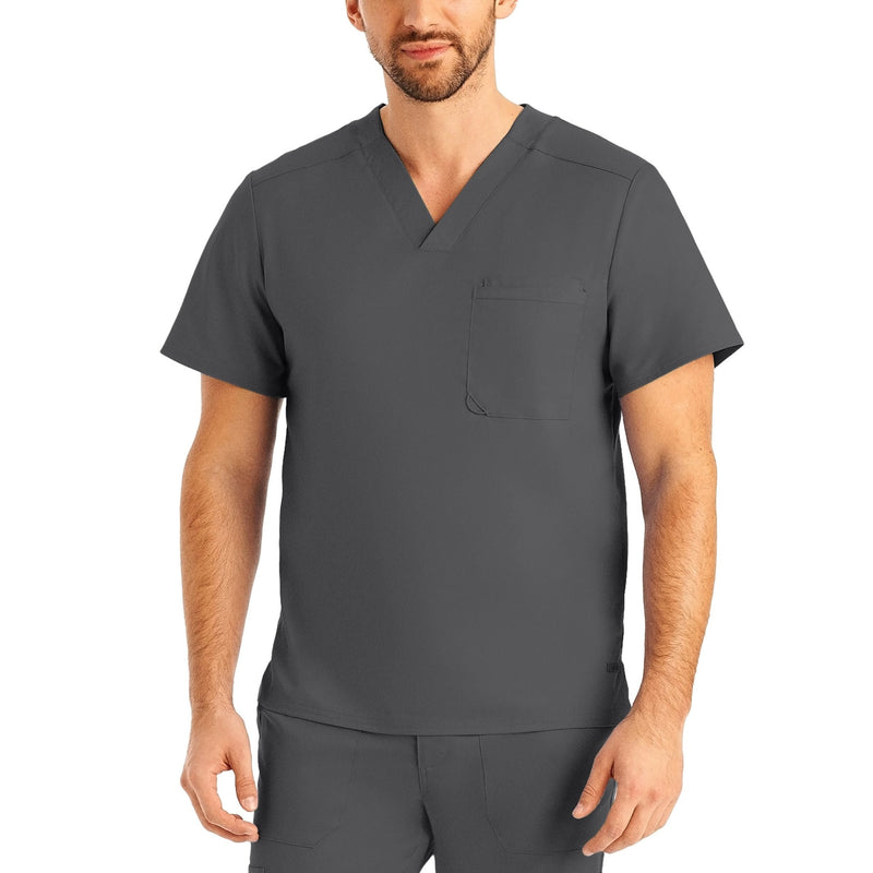 Steel - Landau ProFlex Men's 2 Pocket V-Neck Scrub Top for Nursing