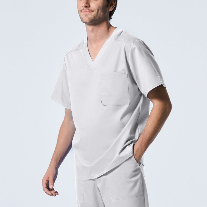 White - Landau ProFlex Men's 2 Pocket V-Neck Scrub Top for Nursing