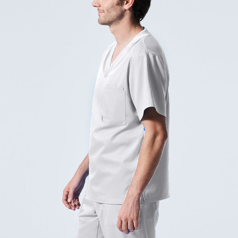 White - Landau ProFlex Men's 2 Pocket V-Neck Scrub Top for Nursing