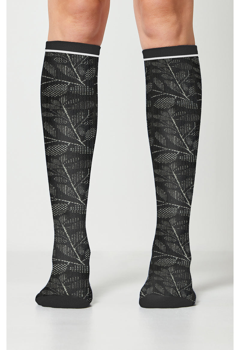 Leafy Black - Knee High 15-20 mmHg Compression Socks