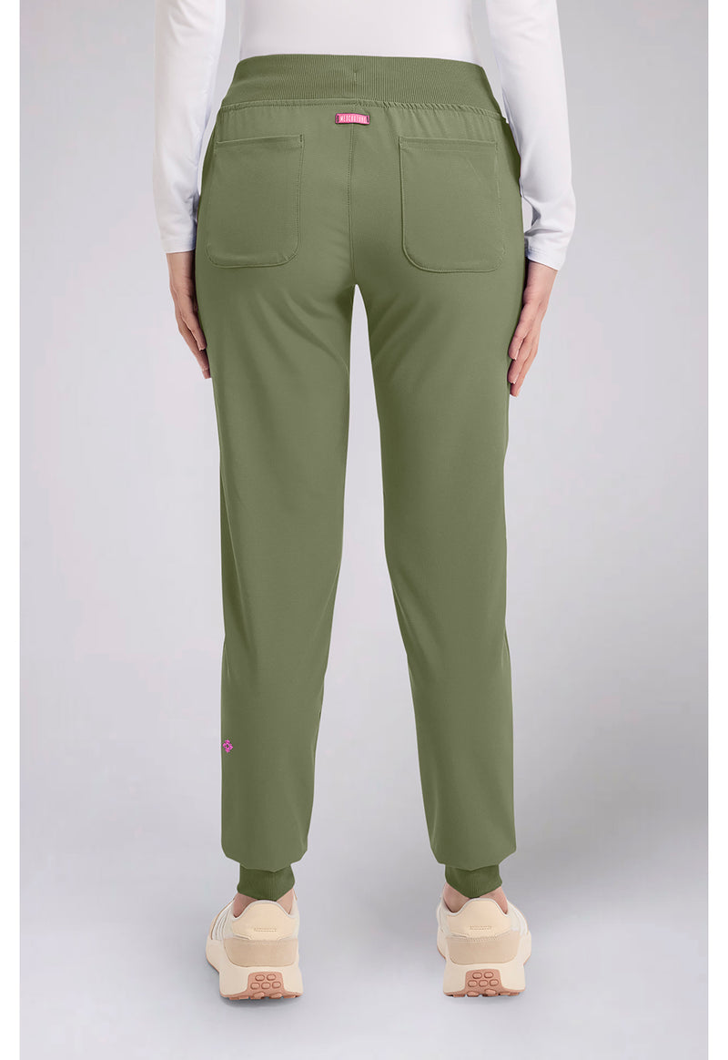 Olive - Med Couture AMP Women Scrub Pants - Back View