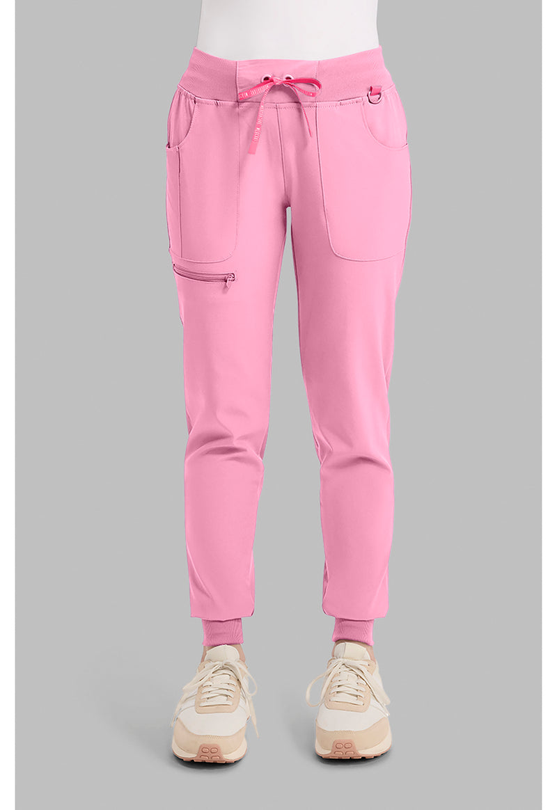 Pixel Pink - Med Couture AMP Women Scrub Pants - Front View