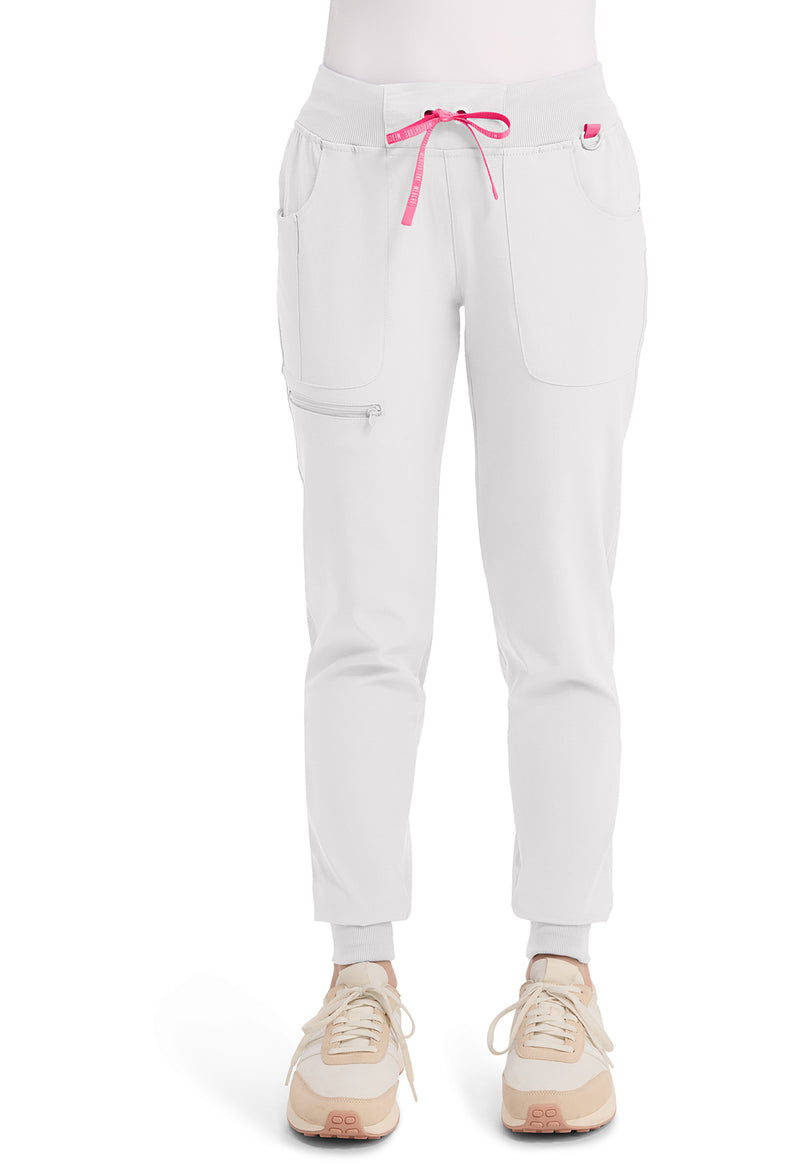 White - Med Couture AMP Women Scrub Pants - Front View