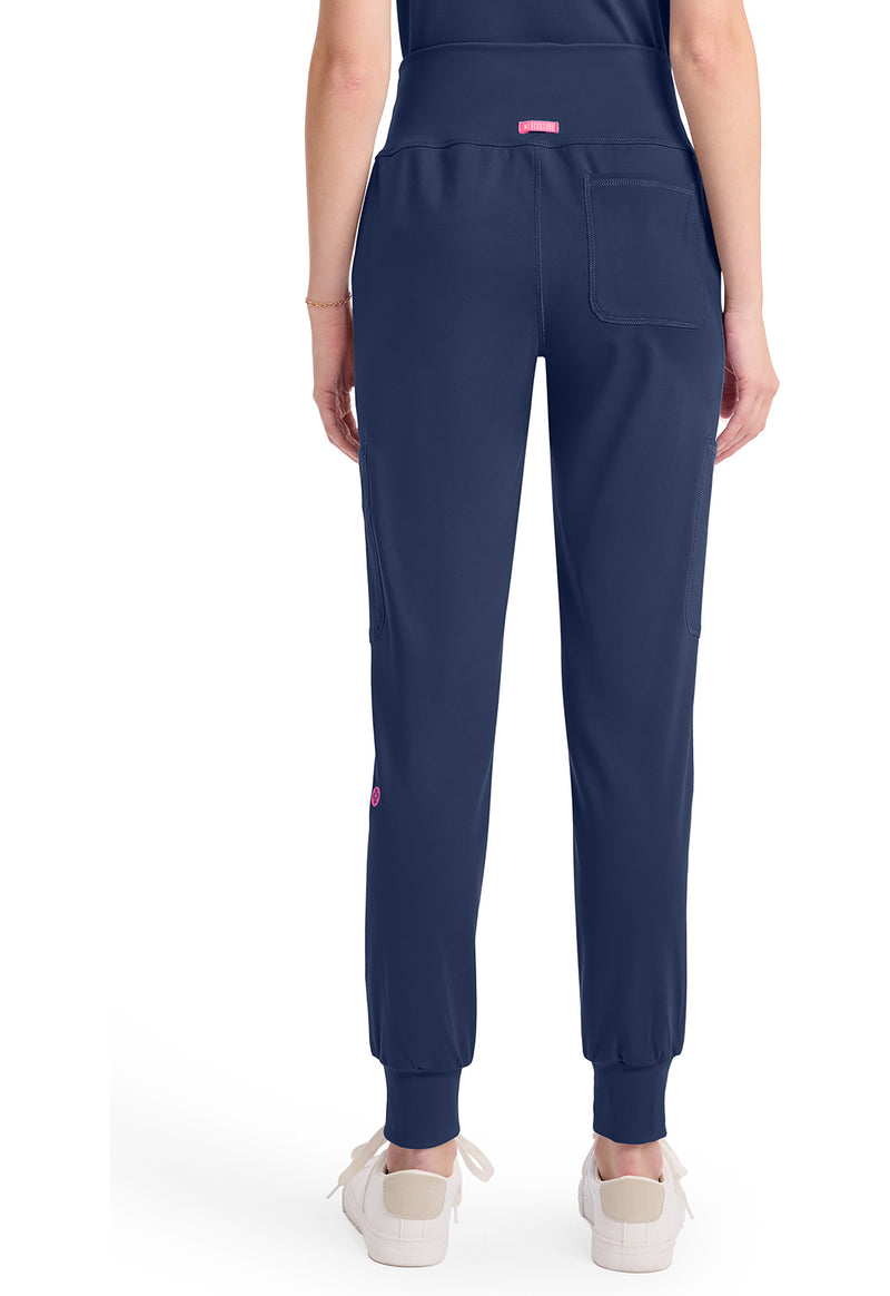 Navy - Med Couture AMP Knit Women Scrub Pants - Back View