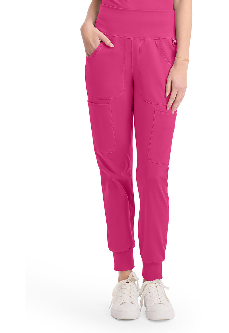 Pink Power - Med Couture AMP Knit Women Scrub Pants - Front View
