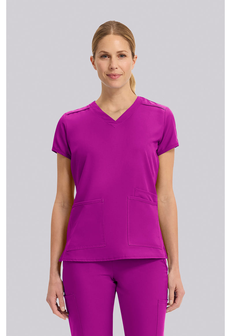 Back to the Fuschia - Med Couture Insight Women Scrub Top - Front View