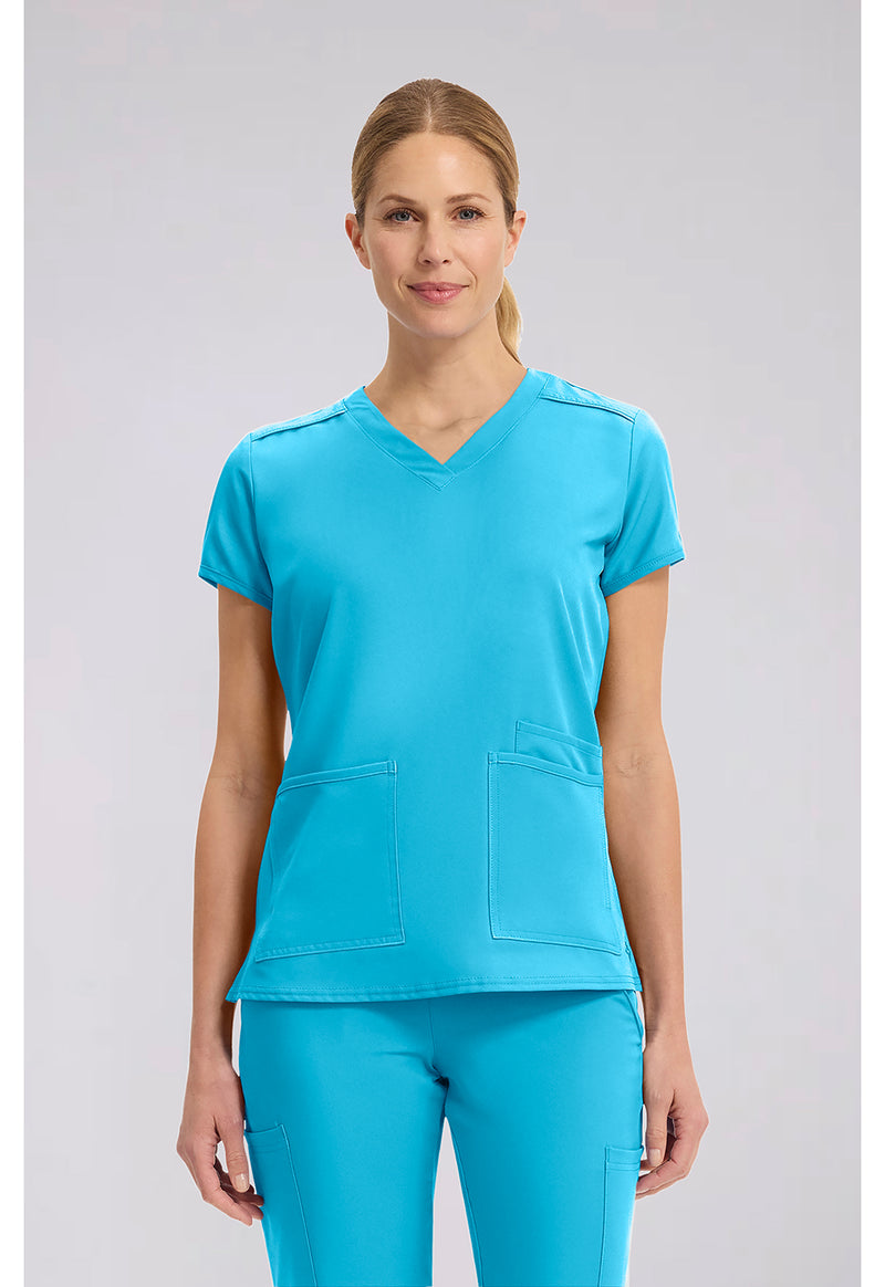 Turquoise - Med Couture Insight Women Scrub Top - Front View