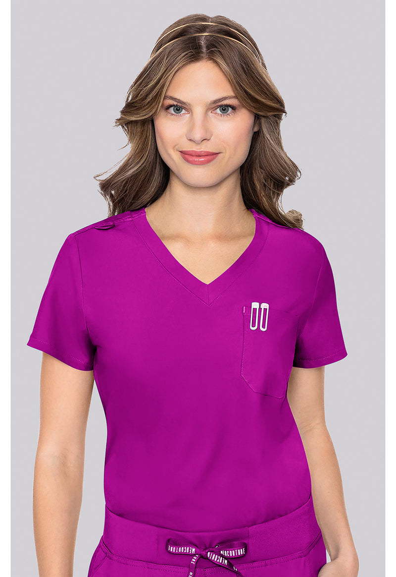 Back to the Fuschia - Med Couture Insight Women Scrub Top - Front View