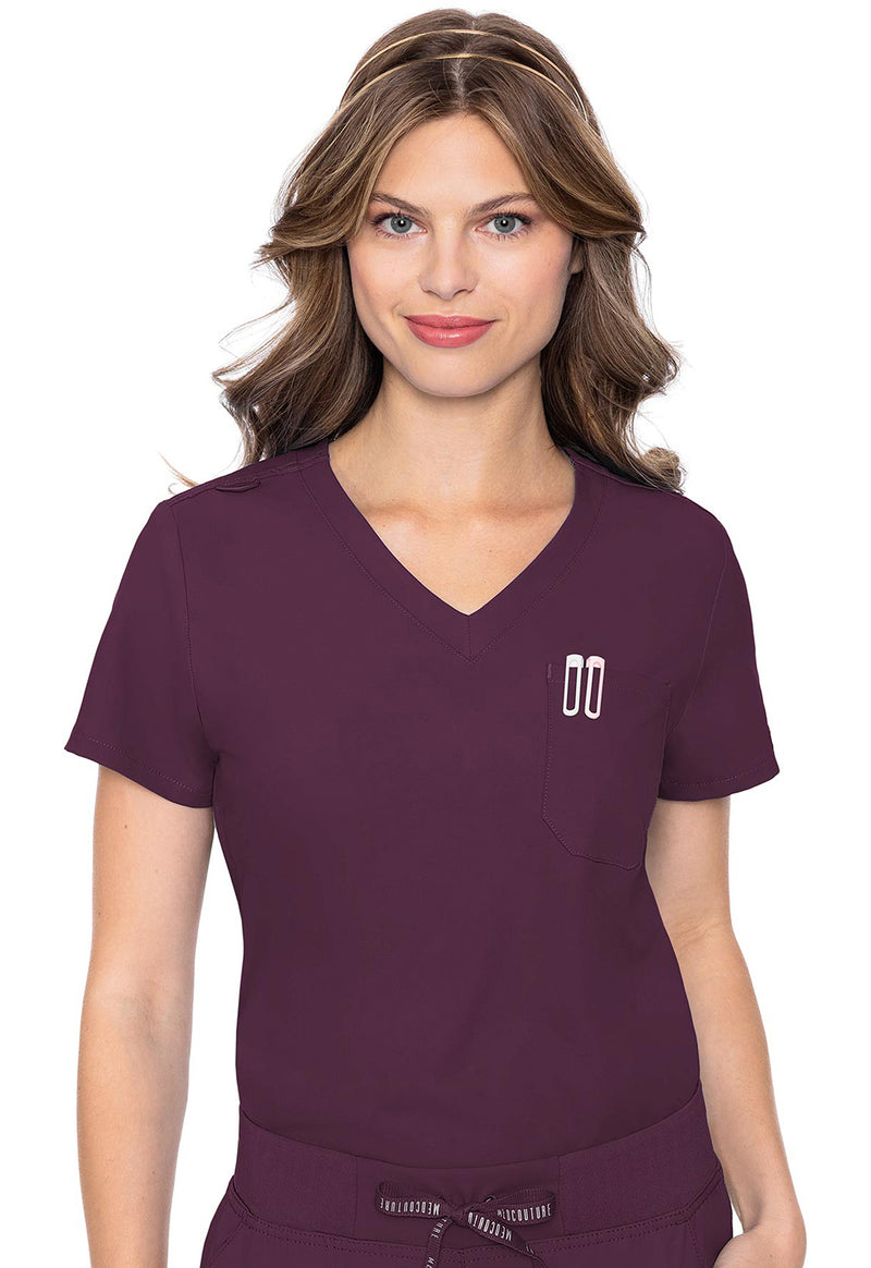 Wine - Med Couture Insight Women Scrub Top - Front View