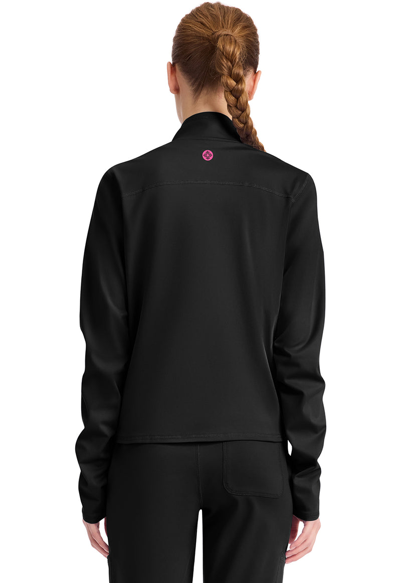 Black - Med Couture AMP Knit Women Scrub Jacket - Back View