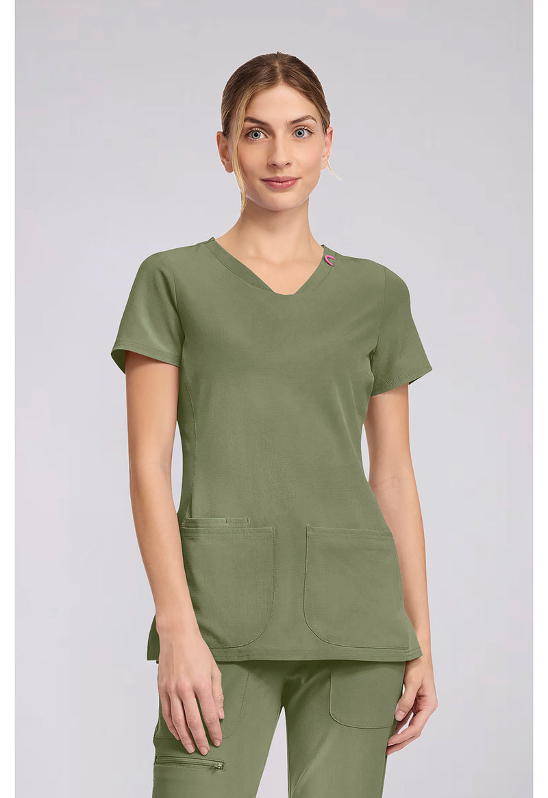 Olive - Med Couture AMP Women Scrub Top - Front View