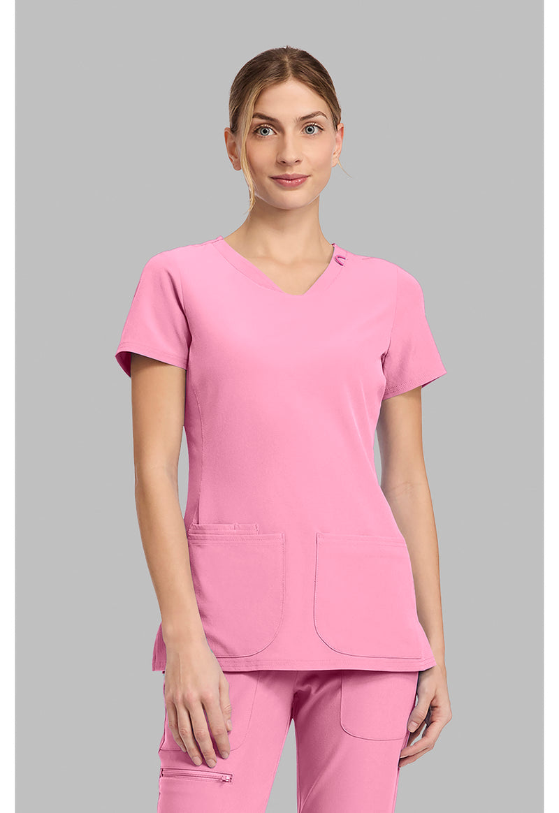 Pixel Pink - Med Couture AMP Women Scrub Top - Front View