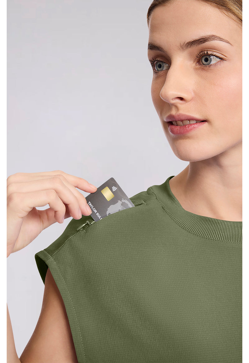 Olive - Women's Round Neck Tuckable Scrub Top (View 2)