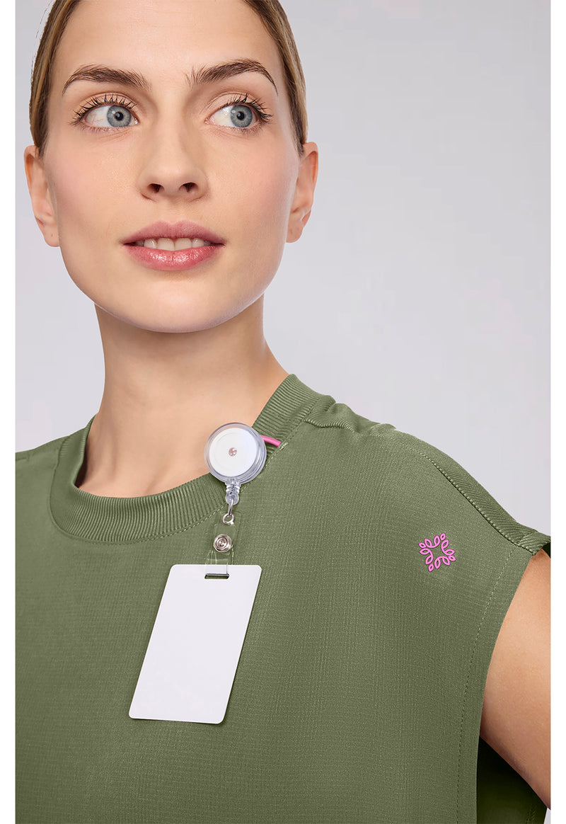 Olive - Women's Round Neck Tuckable Scrub Top (View 3)