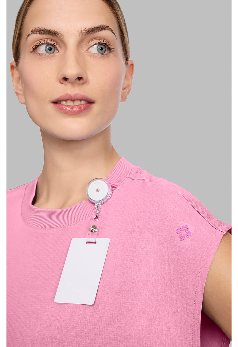 Pixel Pink - Women's Round Neck Tuckable Scrub Top (View 3)