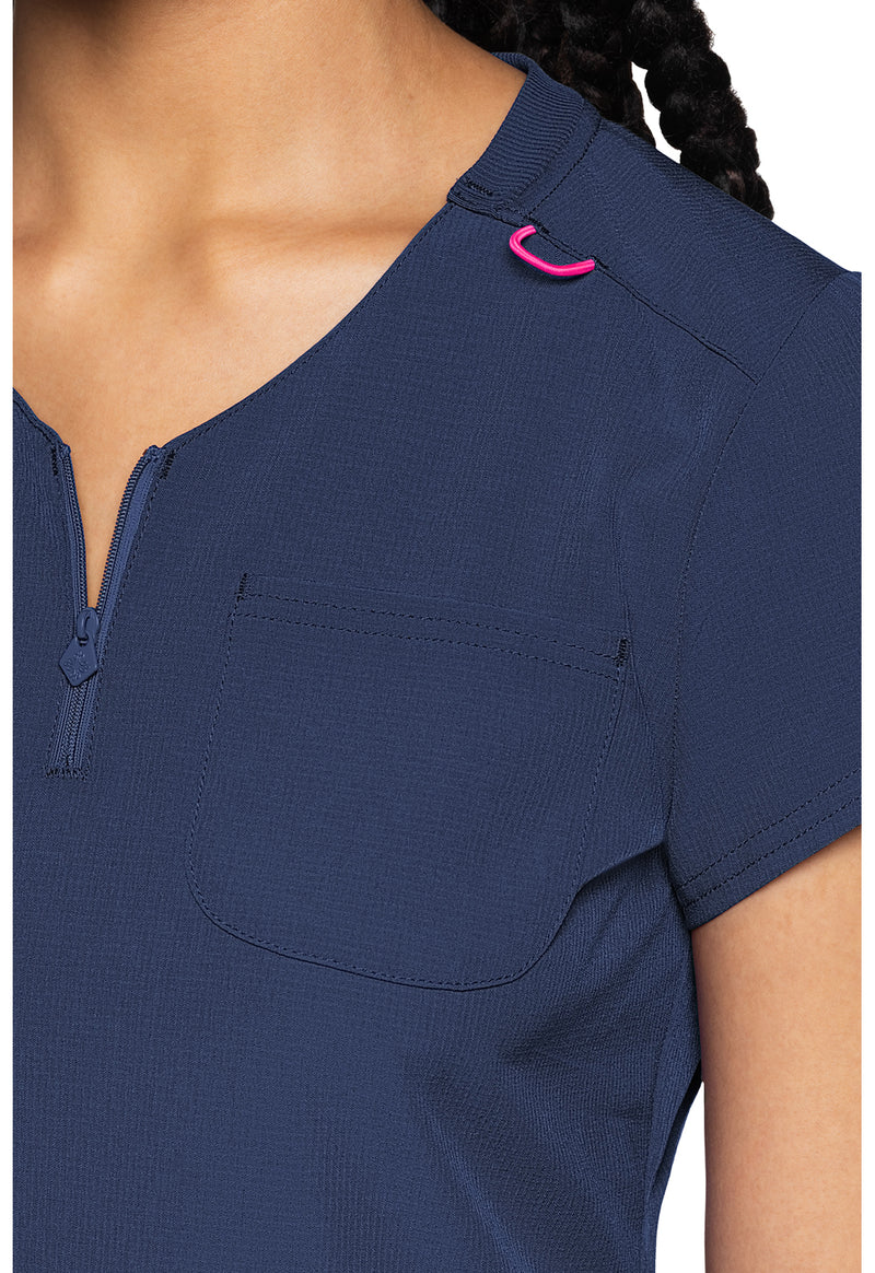 Navy - Quarter Zip V-Neck Tuckable Top (View 4)