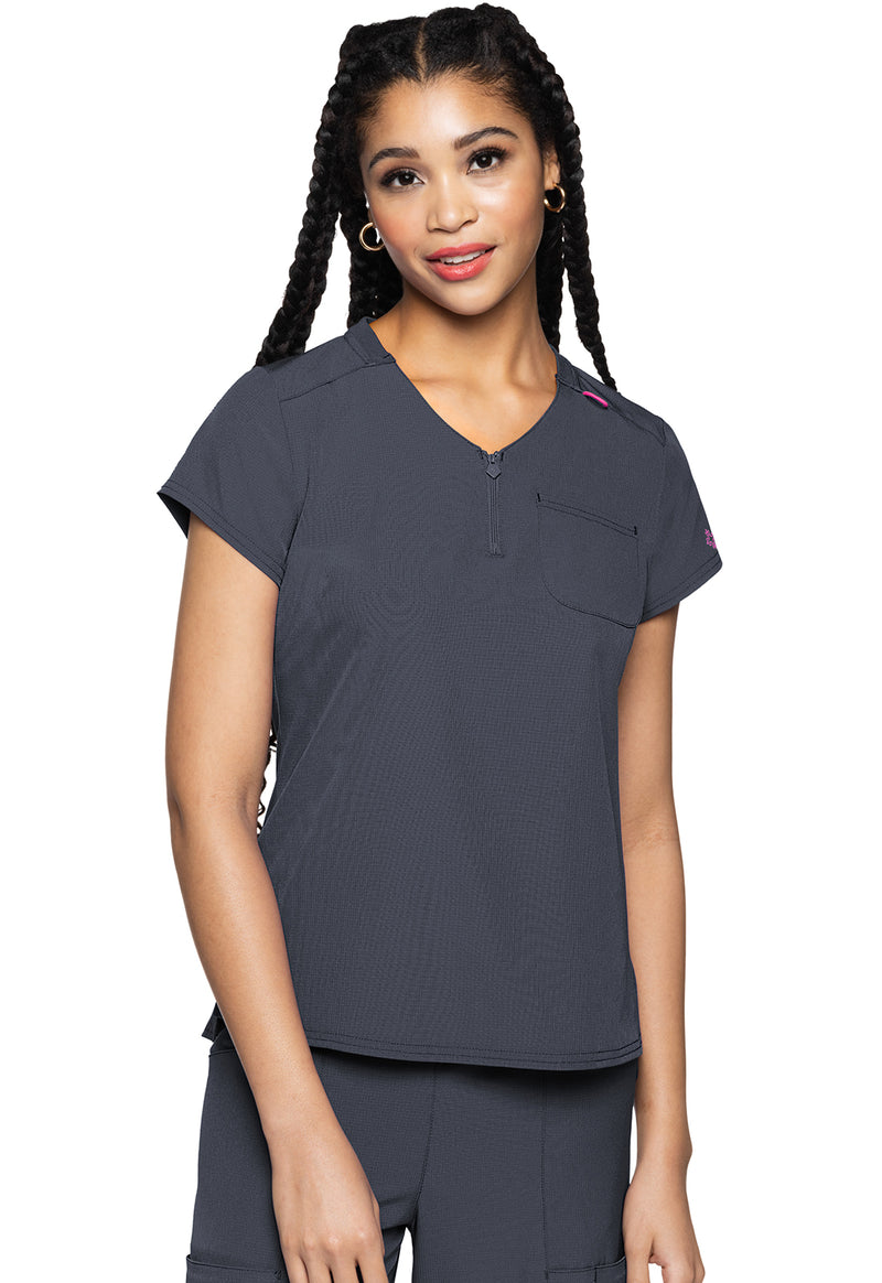 Pewter - Quarter Zip V-Neck Tuckable Top