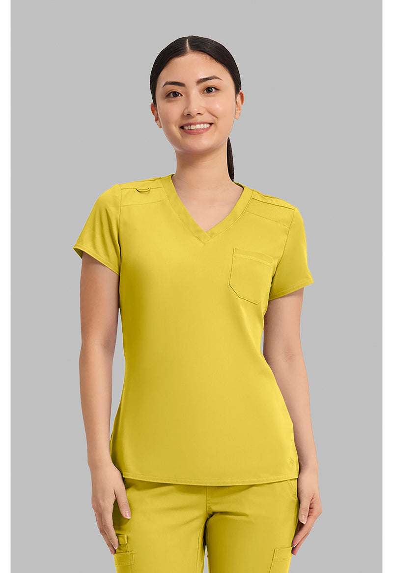 Midsummer Gold - Med Couture Touch Women Scrub Top - Front View