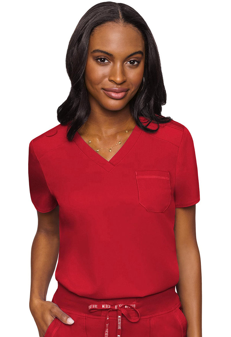 Red - Med Couture Touch Women Scrub Top - Front View