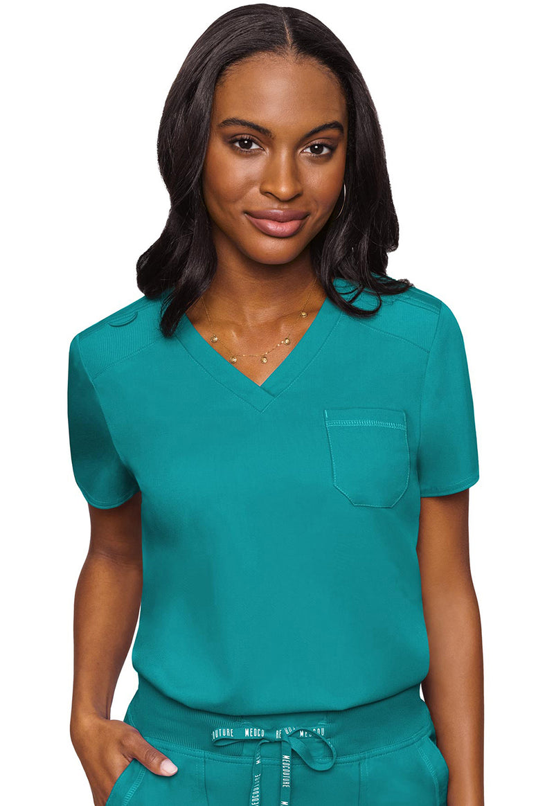 TEAL - Med Couture Touch Women Scrub Top - Front View