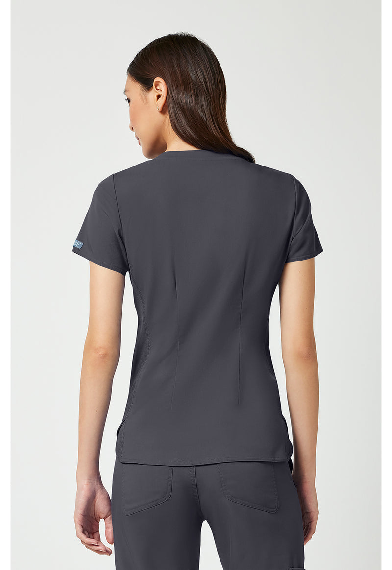 Pewter - Med Couture Touch Women Scrub Top - Back View