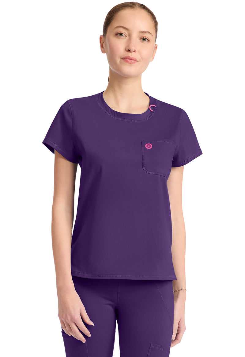 Galactic Purple - Med Couture AMP Knit Women Scrub Top - Front View