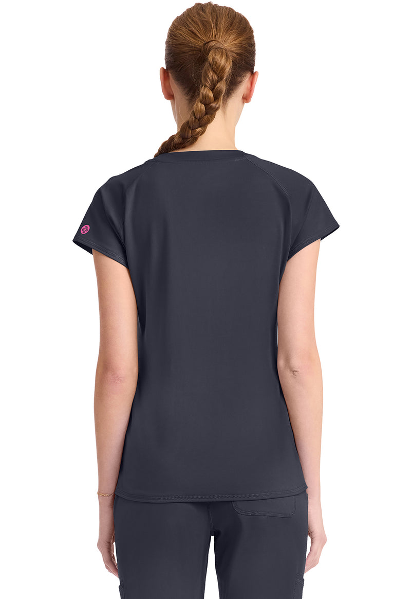 Pewter - Med Couture AMP Knit Women Scrub Top - Back View