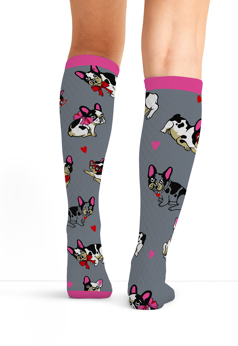 Frenchie Kiss - Women's 10-15mmHg Compression Socks (Back)