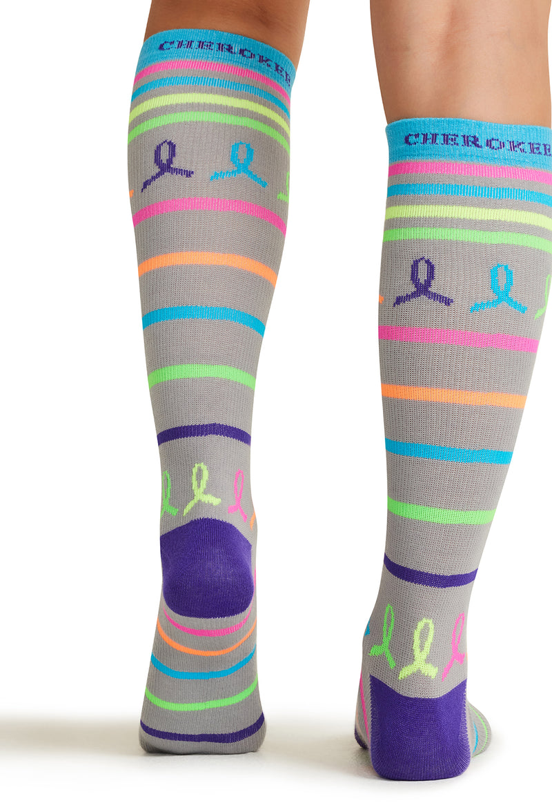 Neon Multi Ribbon - Women's 10-15mmHg Compression Socks (Back)