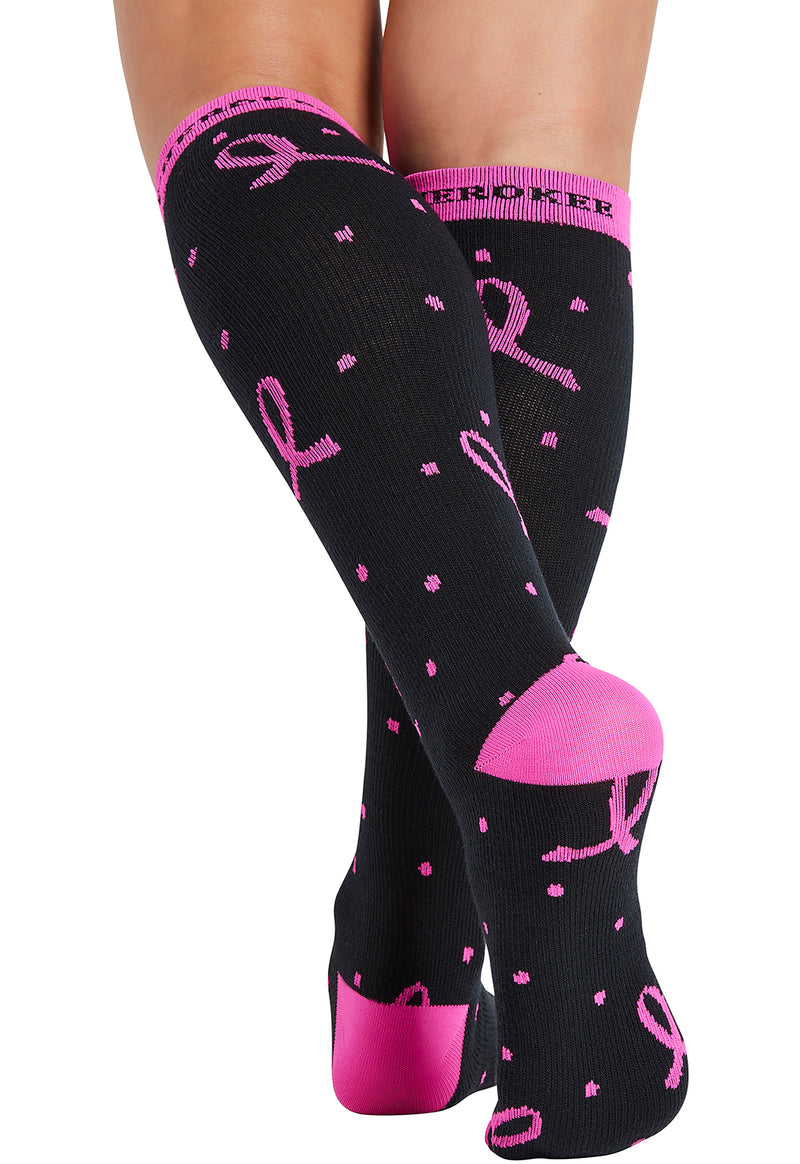 Polka Dot Pink Ribbon - Women's 10-15mmHg Compression Socks (Back)