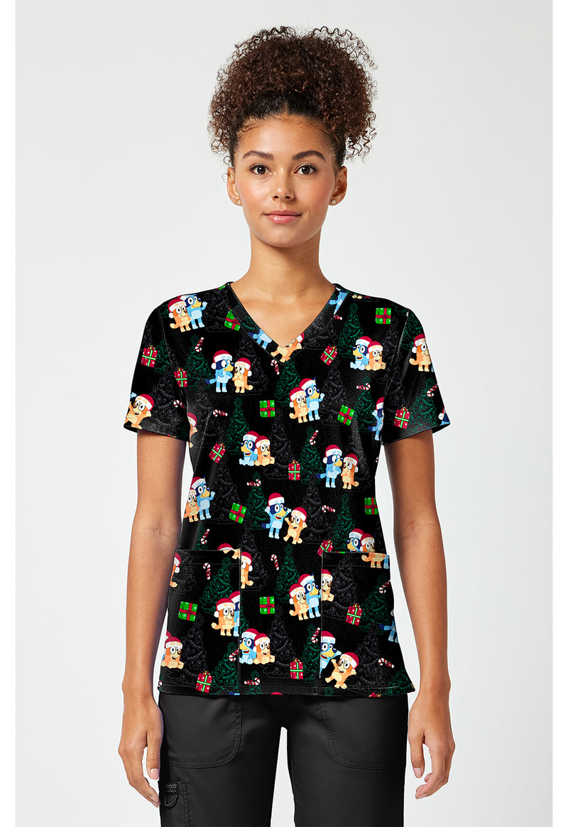 Santa Bluey - Print V-Neck Top – Character Prints