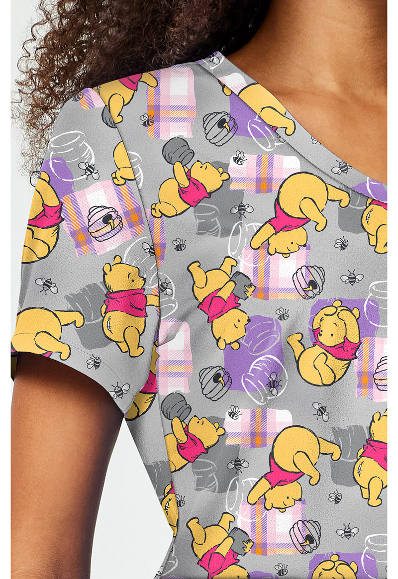 Honey Plaid - Print V-Neck Top (View 3)