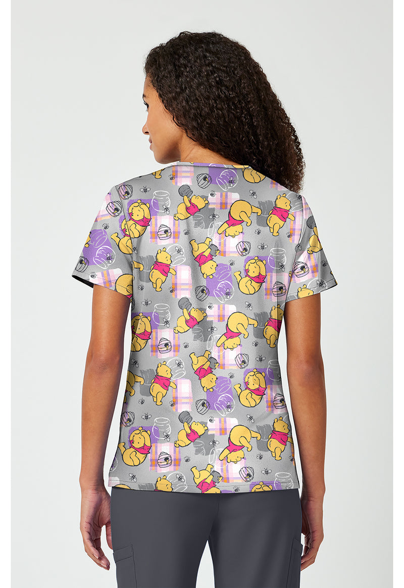 Honey Plaid - Print V-Neck Top (Back)