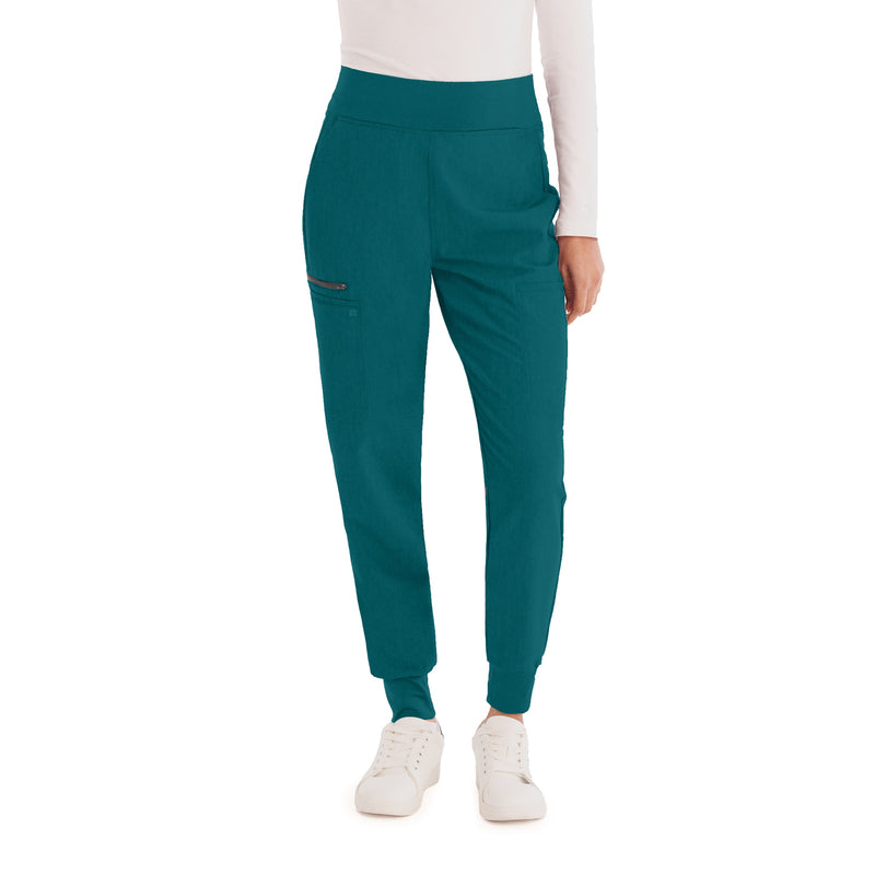 Caribbean Blue - White Cross V-Tess Women's 7 Pocket Yoga Waist Cargo Jogger Scrub Pant for Nursing