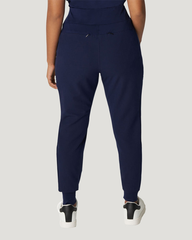 Navy - White Cross V-Tess Women's 7 Pocket Yoga Waist Cargo Jogger Scrub Pant for Nursing