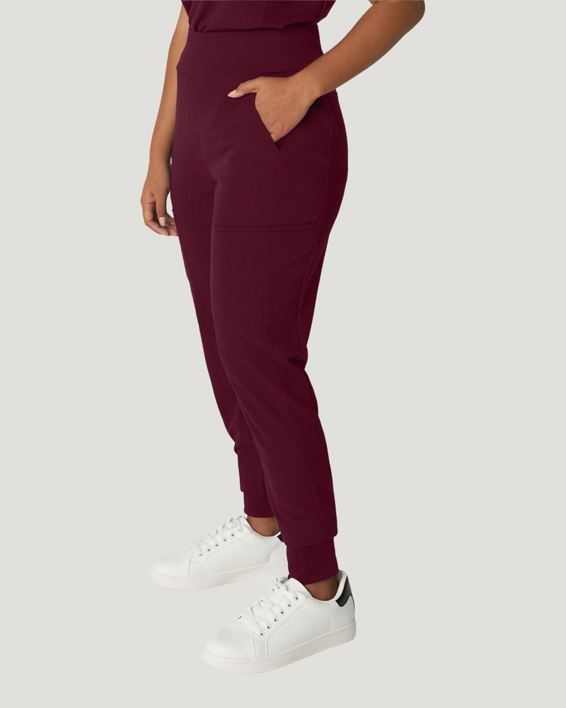 Wine - White Cross V-Tess Women's 7 Pocket Yoga Waist Cargo Jogger Scrub Pant for Nursing