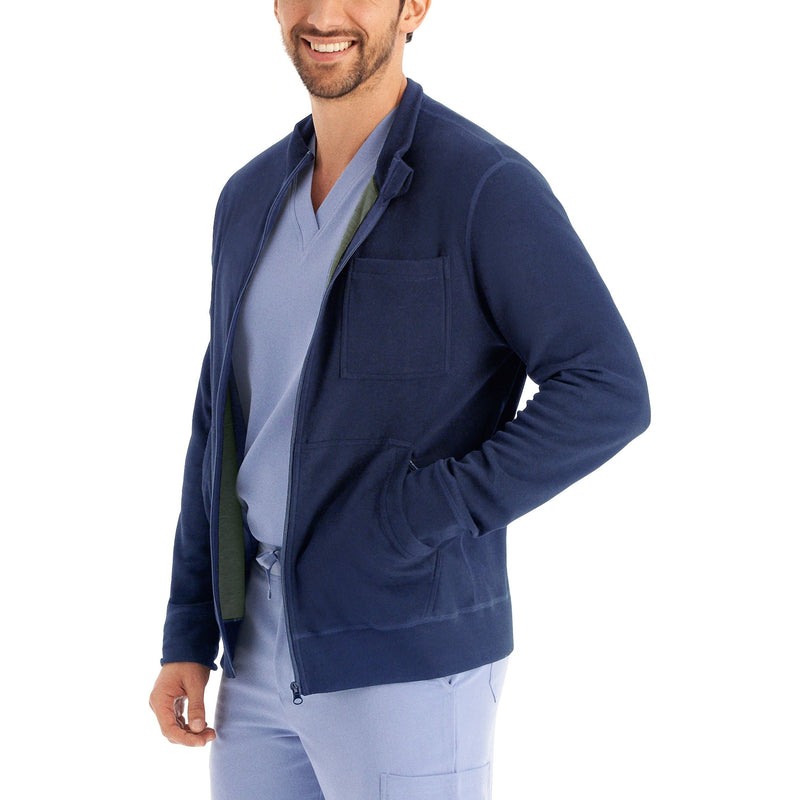 Navy/Heather Pine Grove - White Cross CRFT Unisex 5 Pocket Zip-Front Reversible Scrub Jacket for Nursing