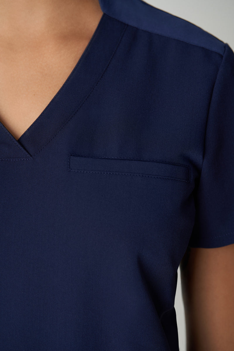 Black - White Cross 2-Pocket V-Neck Scrub Top - Detail View
