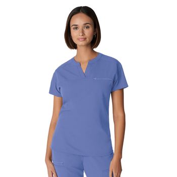 Ceil Blue - White Cross V-Tess Women's 1 Pocket Notch Collar Scrub Top for Nursing