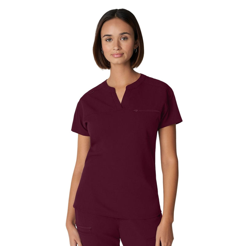 Wine - White Cross V-Tess Women's 1 Pocket Notch Collar Scrub Top for Nursing