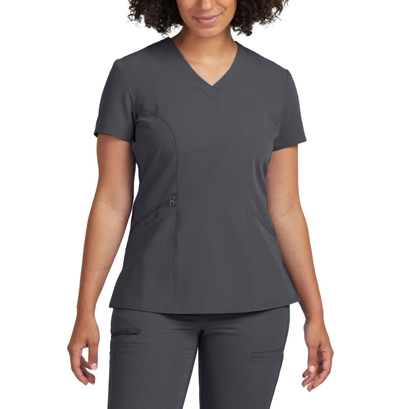 Dark Pewter - White Cross V-Tess Women's 3 Pocket V-Neck Scrub Top for Nursing