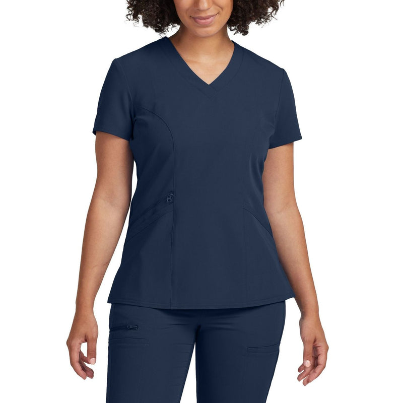 Navy - White Cross V-Tess Women's 3 Pocket V-Neck Scrub Top for Nursing