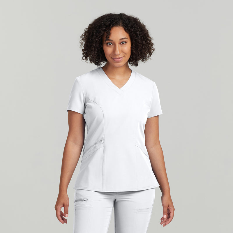 White - White Cross V-Tess Women's 3 Pocket V-Neck Scrub Top for Nursing