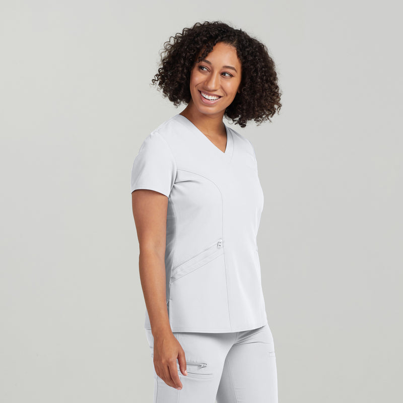 White - White Cross V-Tess Women's 3 Pocket V-Neck Scrub Top for Nursing